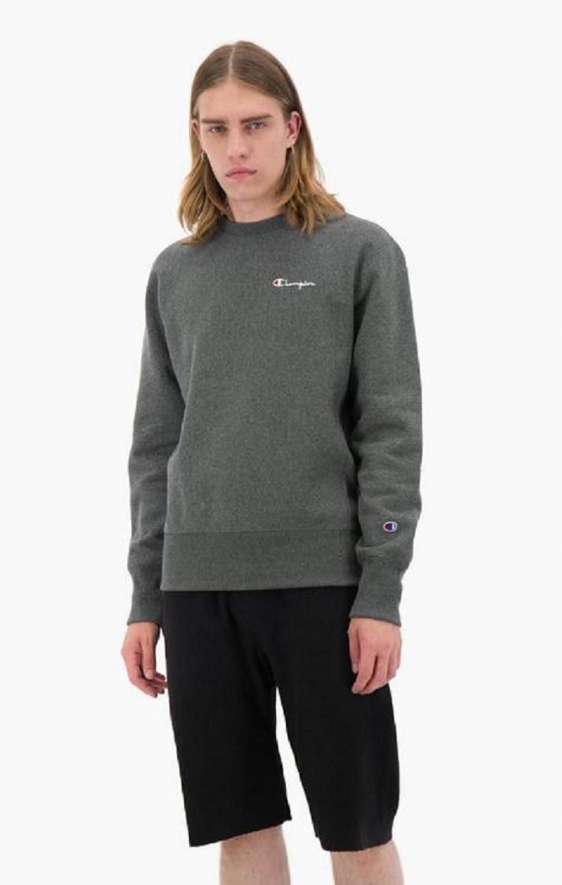 Champion Script Logo Reverse Weave Sweatshirt Sweatshirts Herre Mørkegrå | 6182-EHKOM