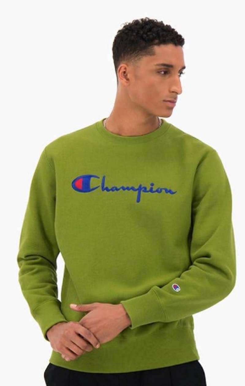 Champion Script Logo Reverse Weave Sweatshirt Sweatshirts Herre Grøn | 3620-KVPML