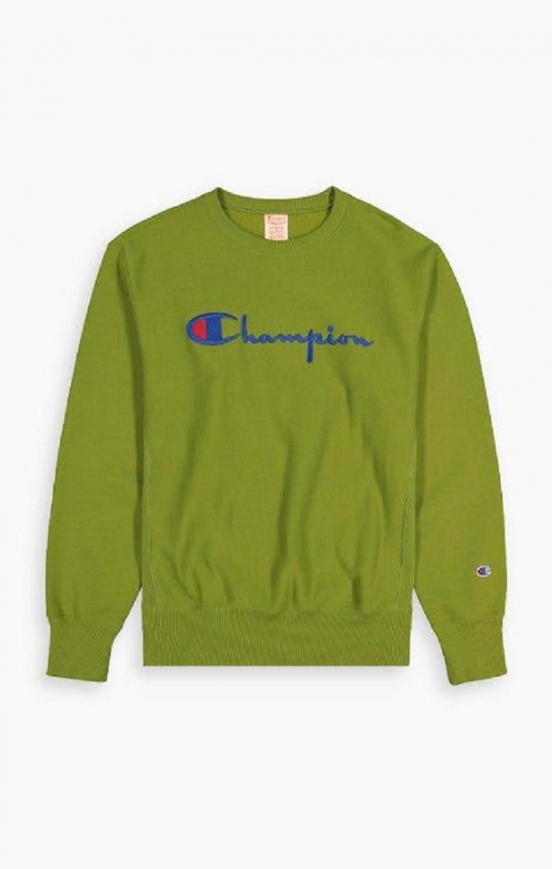 Champion Script Logo Reverse Weave Sweatshirt Sweatshirts Herre Grøn | 3620-KVPML