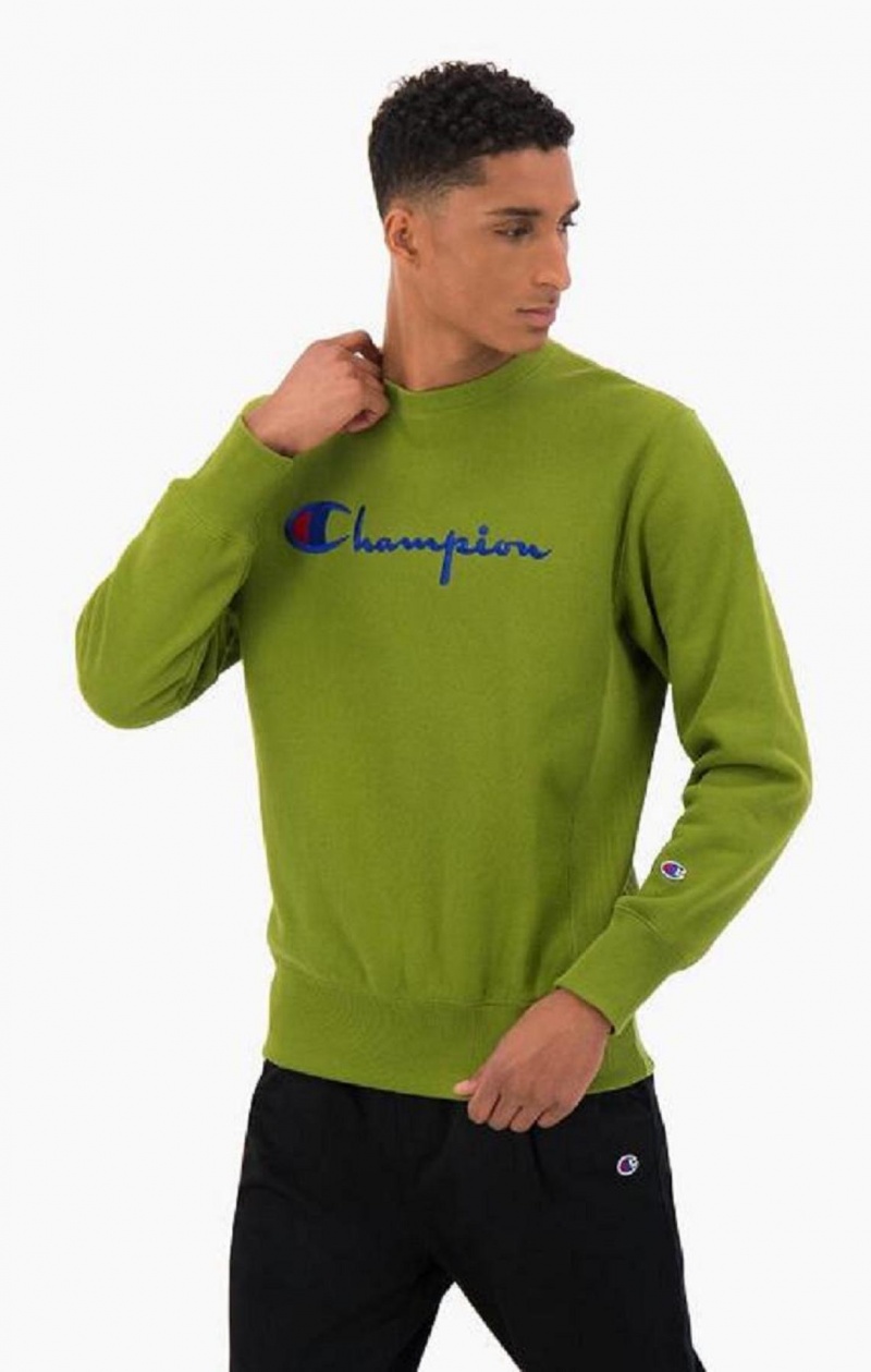 Champion Script Logo Reverse Weave Sweatshirt Sweatshirts Herre Grøn | 3620-KVPML