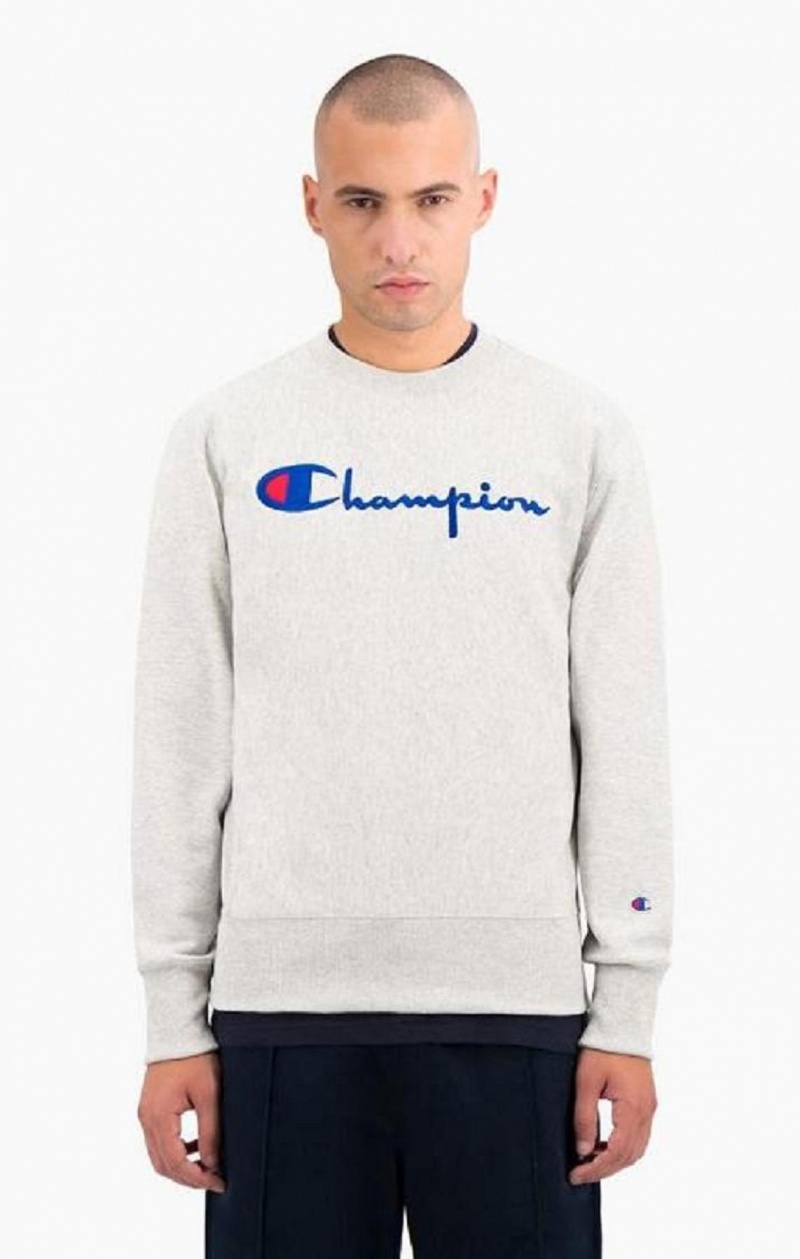 Champion Script Logo Reverse Weave Sweatshirt Sweatshirts Herre Grå | 0942-TYHUV