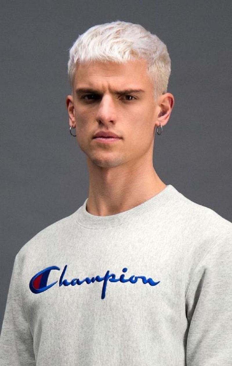 Champion Script Logo Reverse Weave Sweatshirt Sweatshirts Herre Lysegrå | 9471-URHYF