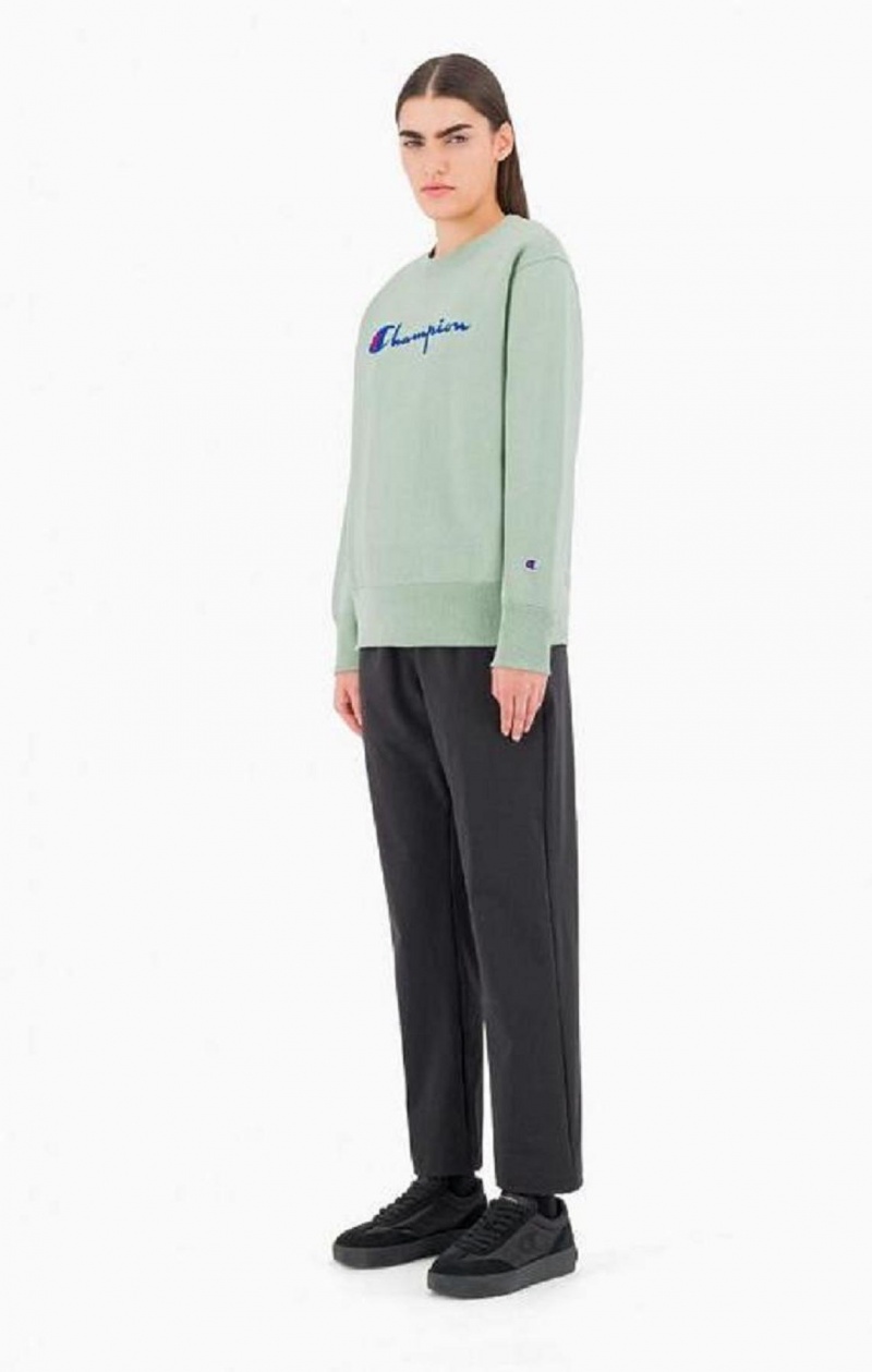 Champion Script Logo Reverse Weave Sweatshirt Sweatshirts Dame Grøn | 6850-ESYIO