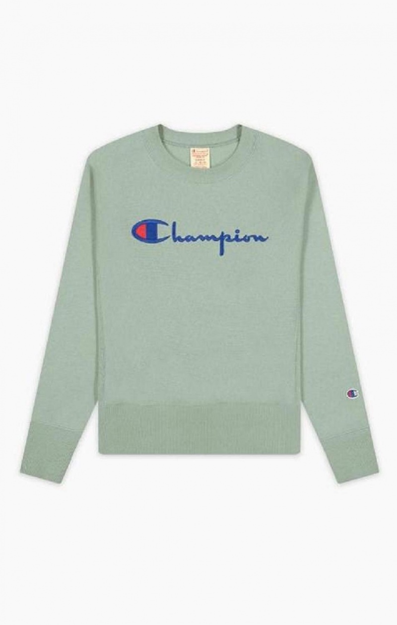 Champion Script Logo Reverse Weave Sweatshirt Sweatshirts Dame Grøn | 6850-ESYIO