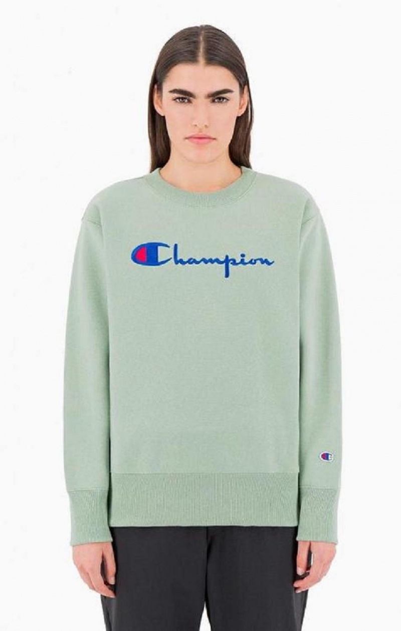 Champion Script Logo Reverse Weave Sweatshirt Sweatshirts Dame Grøn | 6850-ESYIO