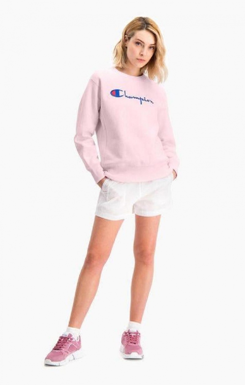 Champion Script Logo Reverse Weave Sweatshirt Sweatshirts Dame Lyserød | 5487-KONSU