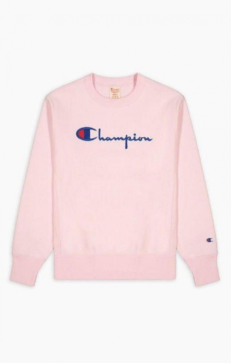 Champion Script Logo Reverse Weave Sweatshirt Sweatshirts Dame Lyserød | 5487-KONSU