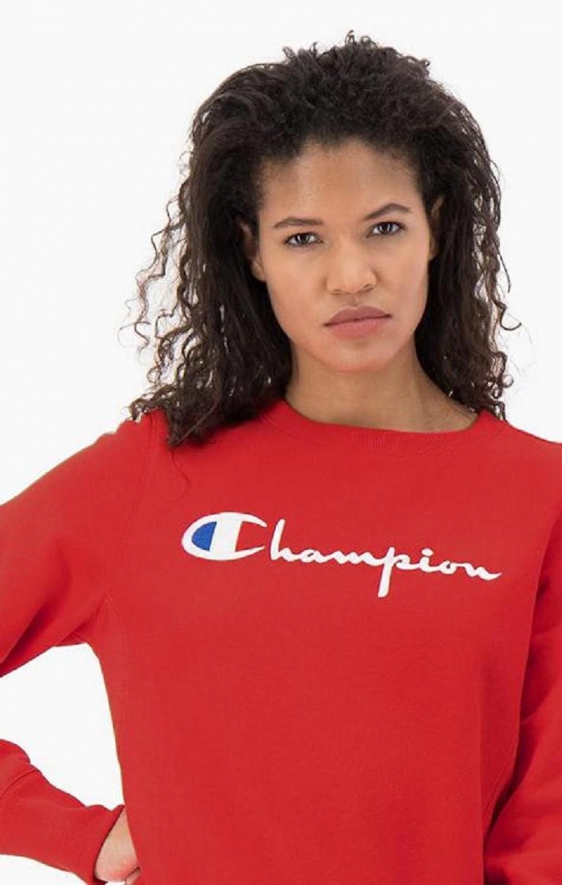 Champion Script Logo Reverse Weave Sweatshirt Sweatshirts Dame Rød | 4812-RVPDT