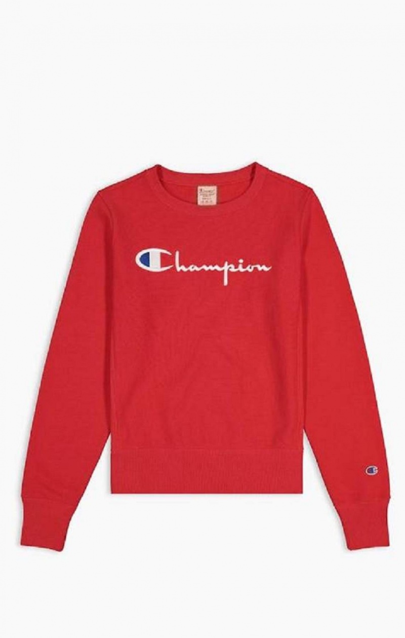 Champion Script Logo Reverse Weave Sweatshirt Sweatshirts Dame Rød | 4812-RVPDT