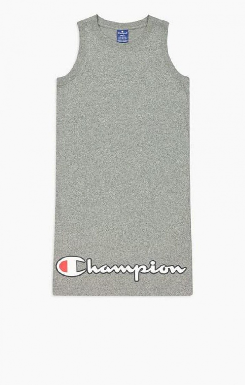 Champion Script Logo Ribbet Trim Tank Midi Kjole Kjole Dame Mørkegrå | 0628-SNIPQ