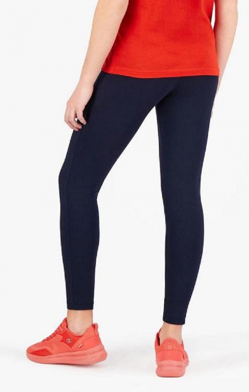 Champion Script Logo Stretch Bomulds Leggings Joggingbukser Dame Mørkeblå | 2874-DSFNM