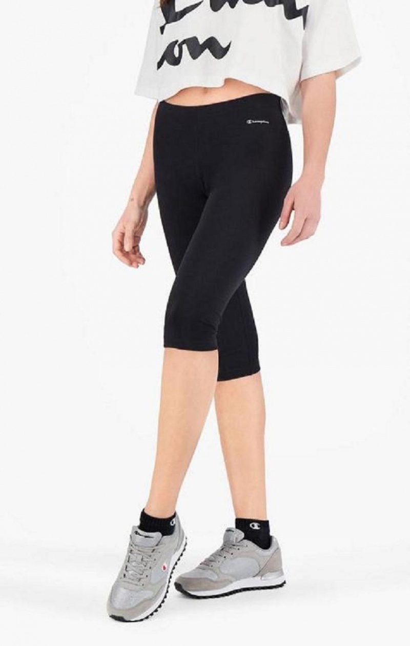 Champion Script Logo Stretch Bomulds Leggings Joggingbukser Dame Sort | 2943-HWSKR