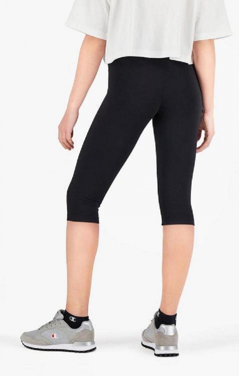 Champion Script Logo Stretch Bomulds Leggings Joggingbukser Dame Sort | 2943-HWSKR