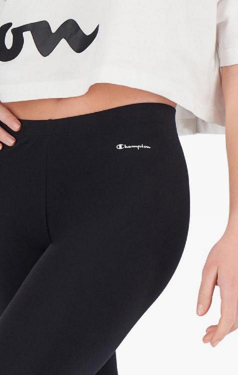 Champion Script Logo Stretch Bomulds Leggings Joggingbukser Dame Sort | 2943-HWSKR