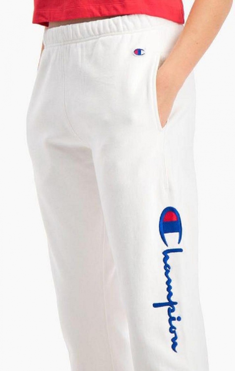 Champion Script Logo Stretch Reverse Weave Joggers Joggingbukser Dame Hvide | 7536-SOBWF