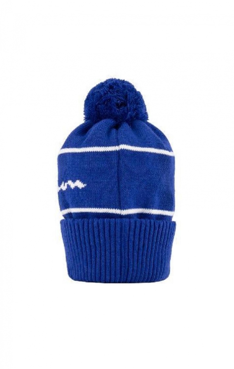 Champion Script Logo Stripe Bobble Beanie Hat Hatte Herre Blå | 0185-TLPKD