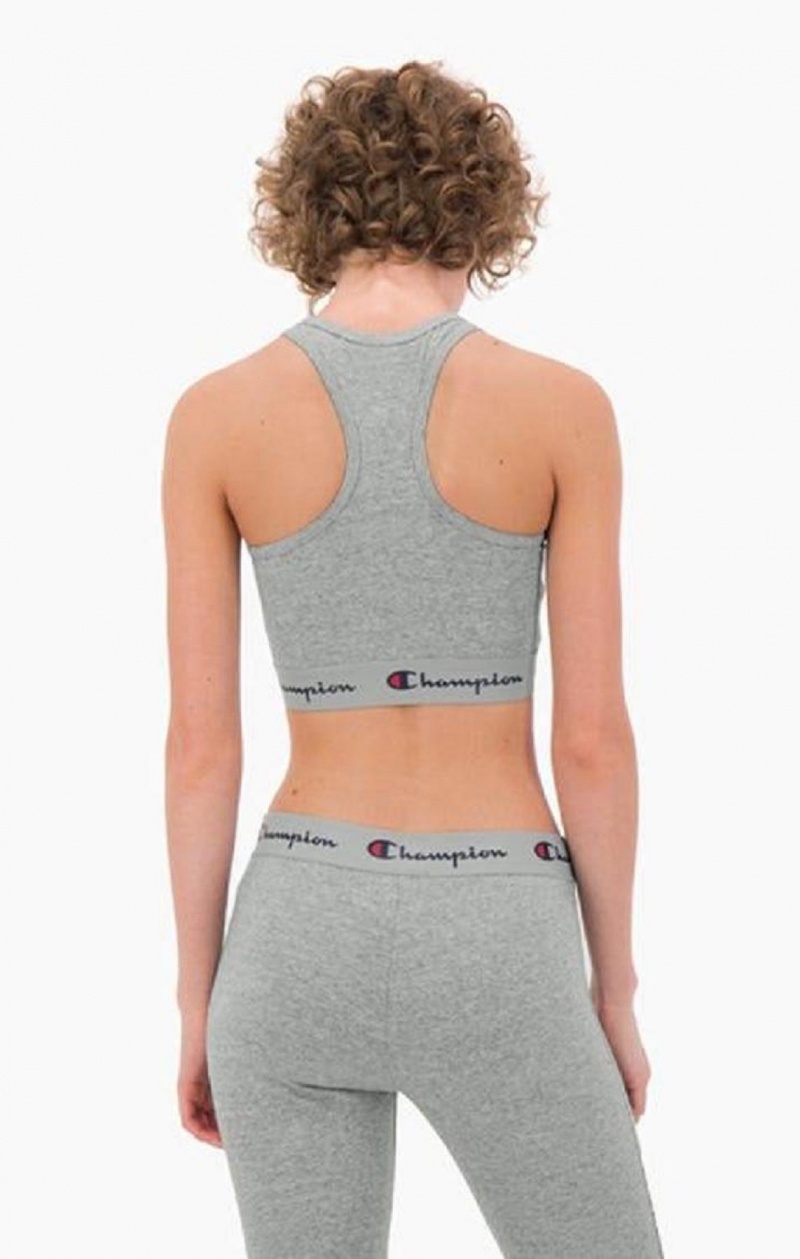 Champion Script Logo Talje Racer Back Sports Bra Sports BH Dame Lysegrå | 2936-URNQF