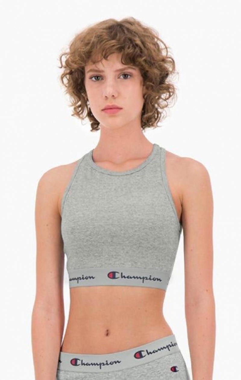 Champion Script Logo Talje Racer Back Sports Bra Sports BH Dame Lysegrå | 2936-URNQF