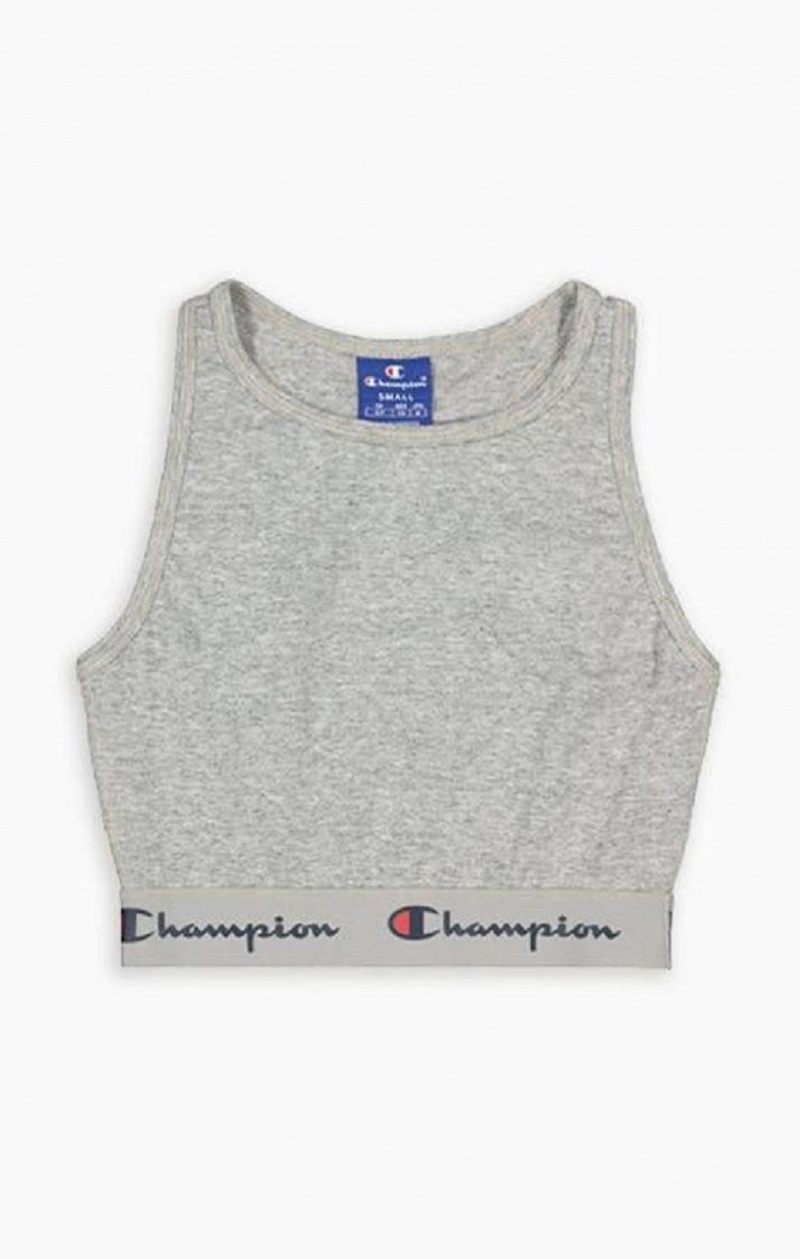 Champion Script Logo Talje Racer Back Sports Bra Sports BH Dame Lysegrå | 2936-URNQF