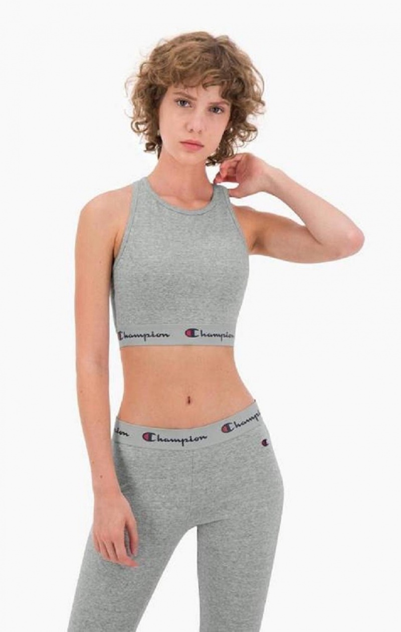 Champion Script Logo Talje Racer Back Sports Bra Sports BH Dame Lysegrå | 2936-URNQF