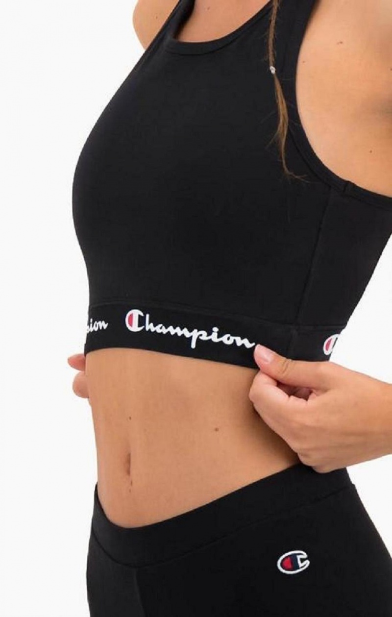 Champion Script Logo Talje Racer Back Sports Bra Sports BH Dame Sort | 1706-VUCHG