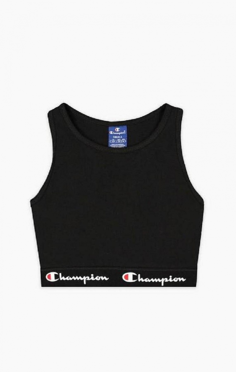 Champion Script Logo Talje Racer Back Sports Bra Sports BH Dame Sort | 1706-VUCHG