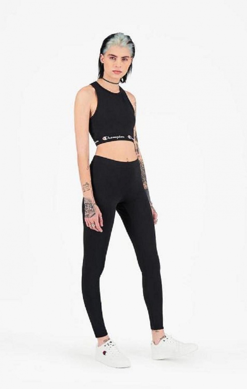 Champion Script Logo Talje Racer Back Sports Bra Sports BH Dame Sort | 2450-ITWFJ