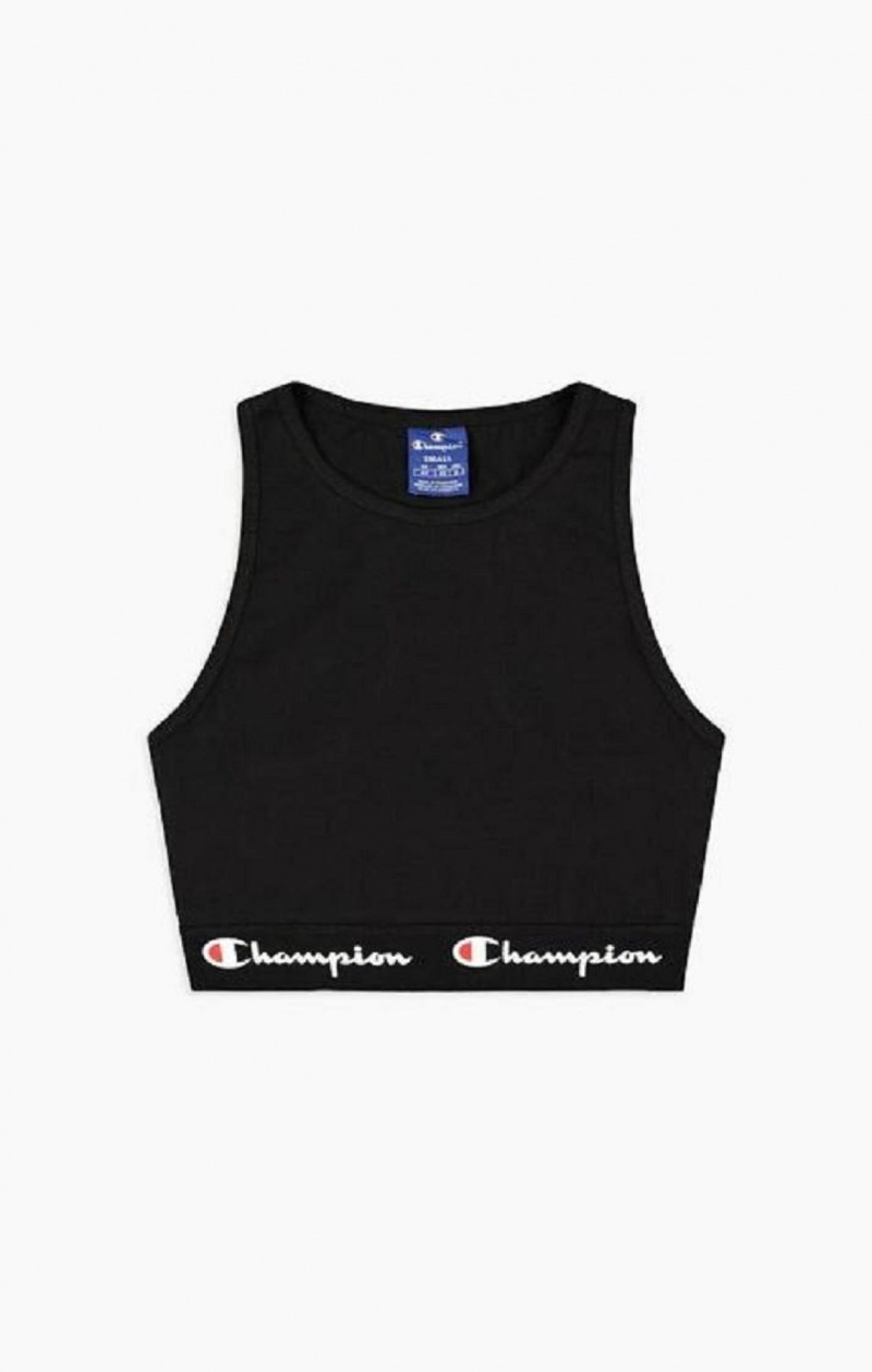 Champion Script Logo Talje Racer Back Sports Bra Sports BH Dame Sort | 2450-ITWFJ