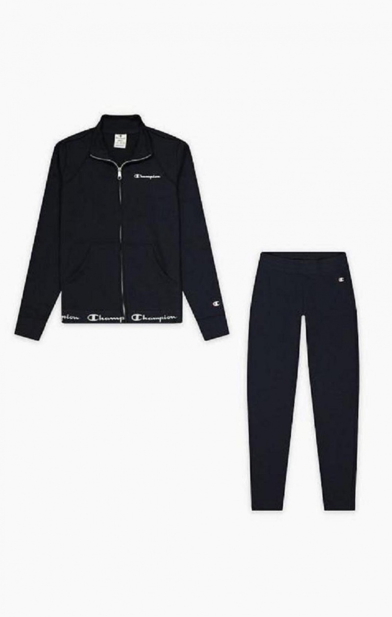 Champion Script Logo Talje Zip-Up Sweatsuit Joggingbukser Dame Mørkeblå | 4825-KQYXD