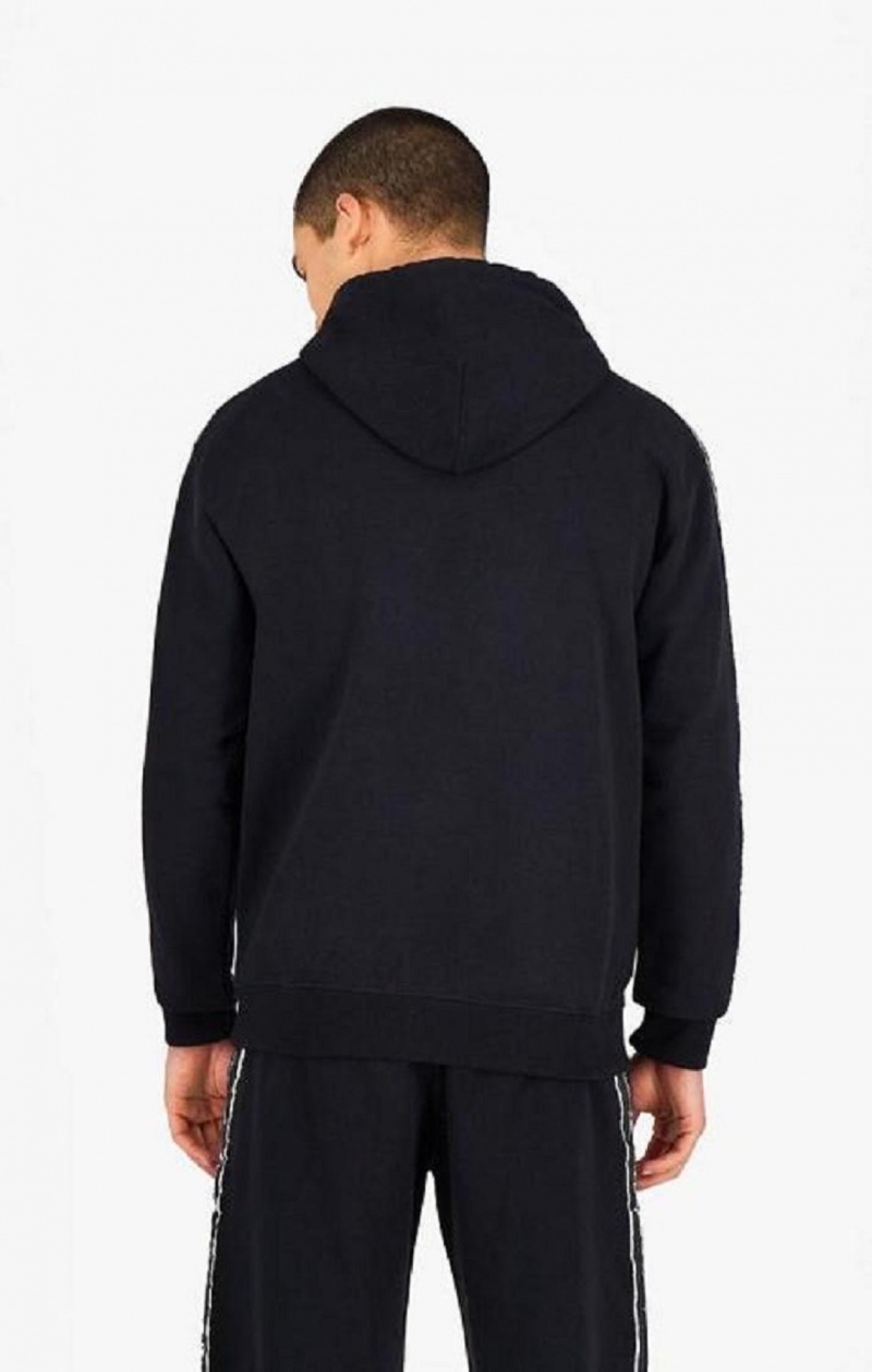 Champion Script Logo Tape Zip-Through Hoodie Hættetrøje Herre Sort | 3867-HQSXB