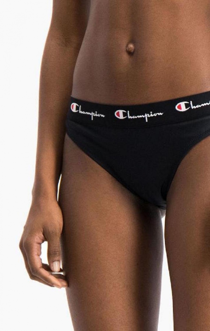 Champion Script Logo Trim Hipster Bikini Bottoms Badetøj Dame Sort | 3527-WRAJT