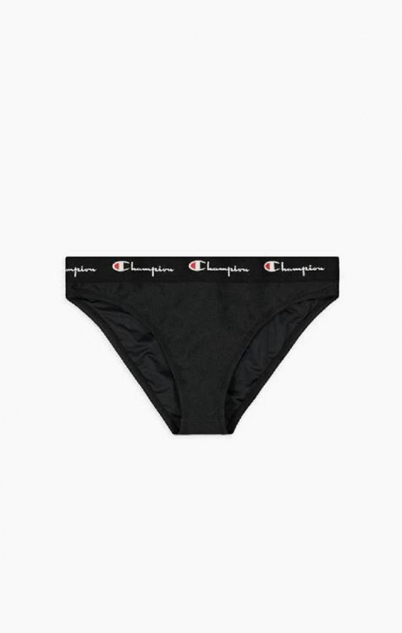 Champion Script Logo Trim Hipster Bikini Bottoms Badetøj Dame Sort | 3527-WRAJT