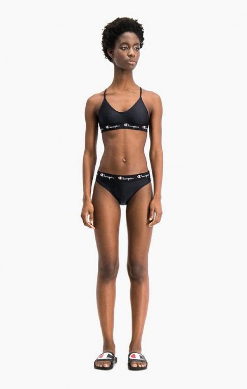 Champion Script Logo Trim Hipster Bikini Bottoms Badetøj Dame Sort | 3527-WRAJT