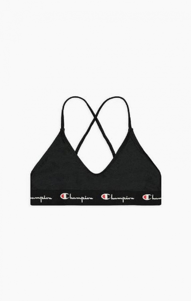 Champion Script Logo Trim Scoop Neck Cross Bikini Top Badetøj Dame Sort | 2591-JVYLS