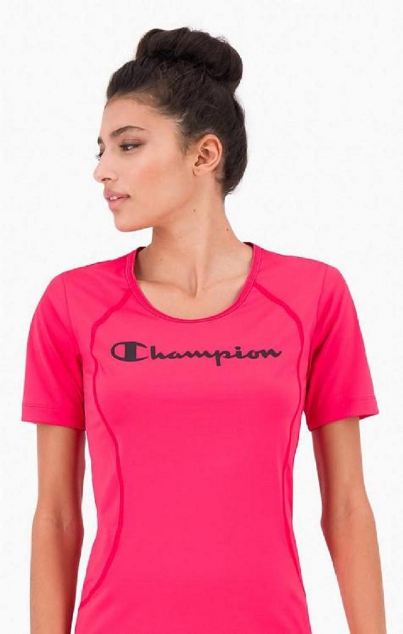 Champion Script Logo Trænings T-Shirt T Shirts Dame Mørkelyserød | 2908-ZMJVR