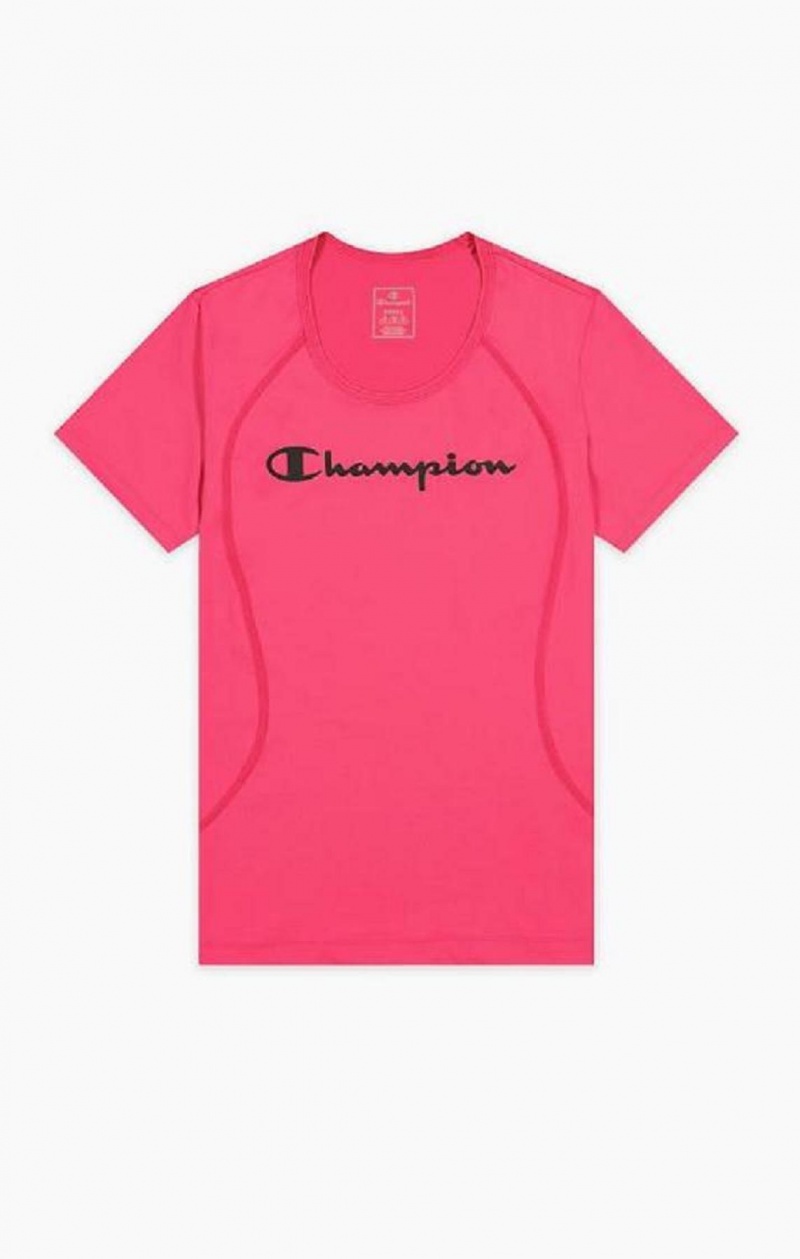 Champion Script Logo Trænings T-Shirt T Shirts Dame Mørkelyserød | 2908-ZMJVR