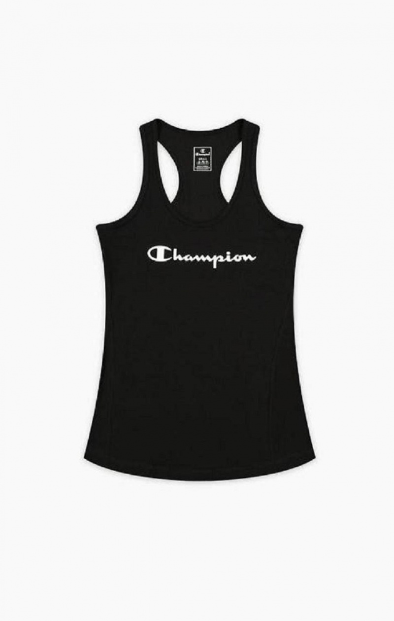 Champion Script Logo Trænings Vest T Shirts Dame Sort | 4916-GSWEK