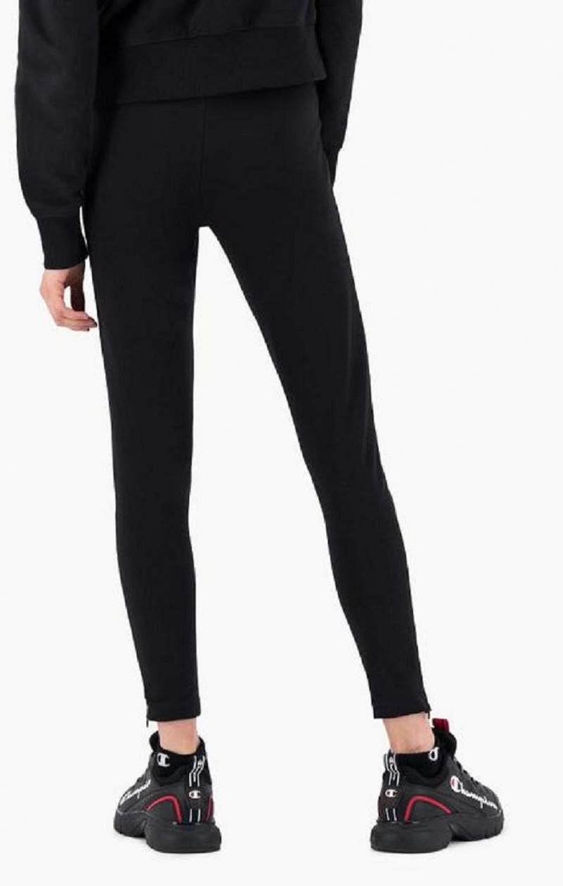 Champion Script Logo Waisy Zip Detail Leggings Joggingbukser Dame Sort | 6123-TXPCF