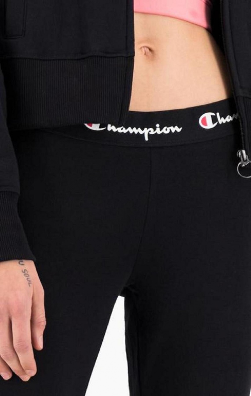 Champion Script Logo Waisy Zip Detail Leggings Joggingbukser Dame Sort | 6123-TXPCF