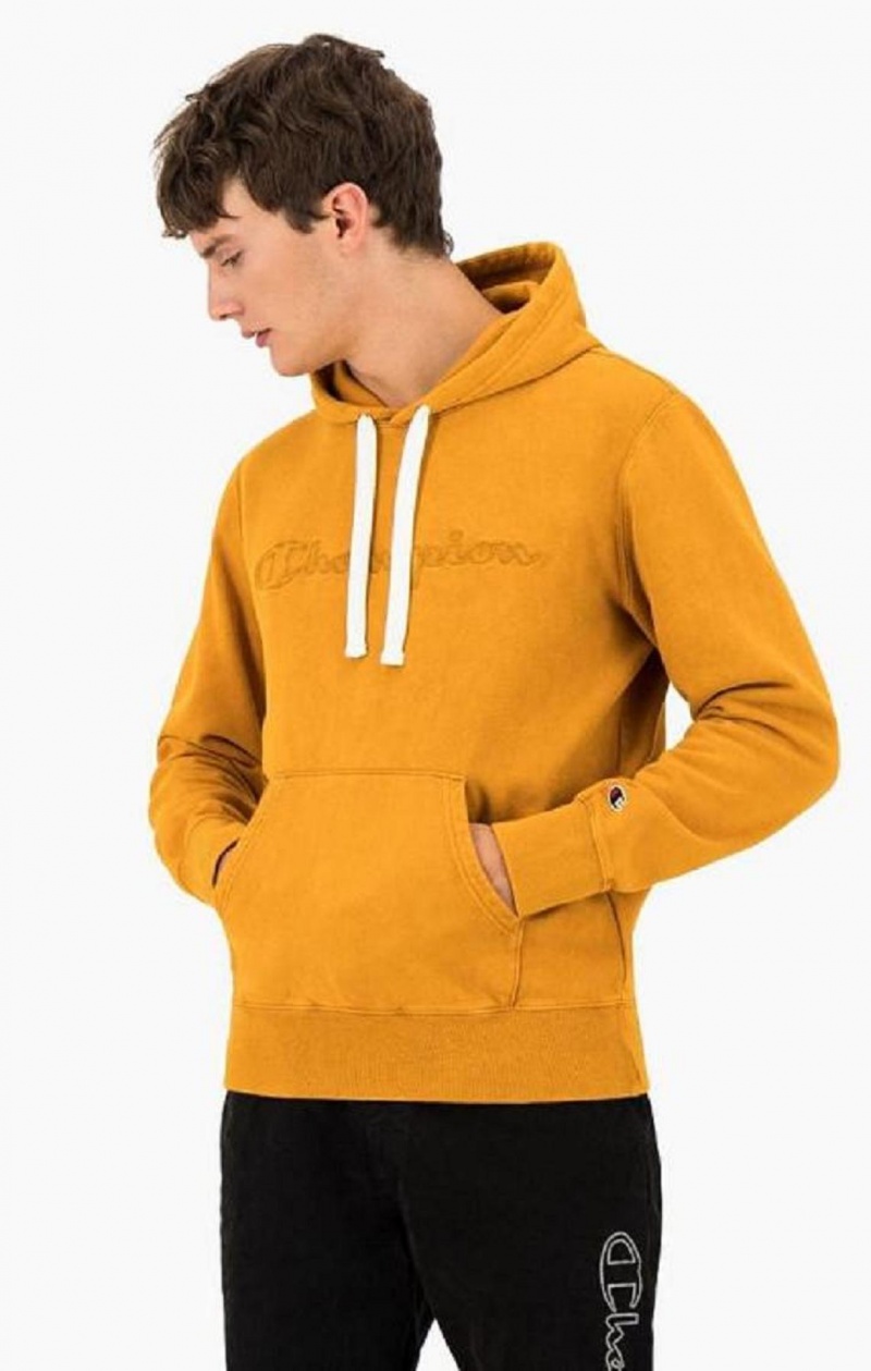 Champion Script Logo Washed Reverse Weave Hoodie Hættetrøje Herre Orange | 3789-HAGOL