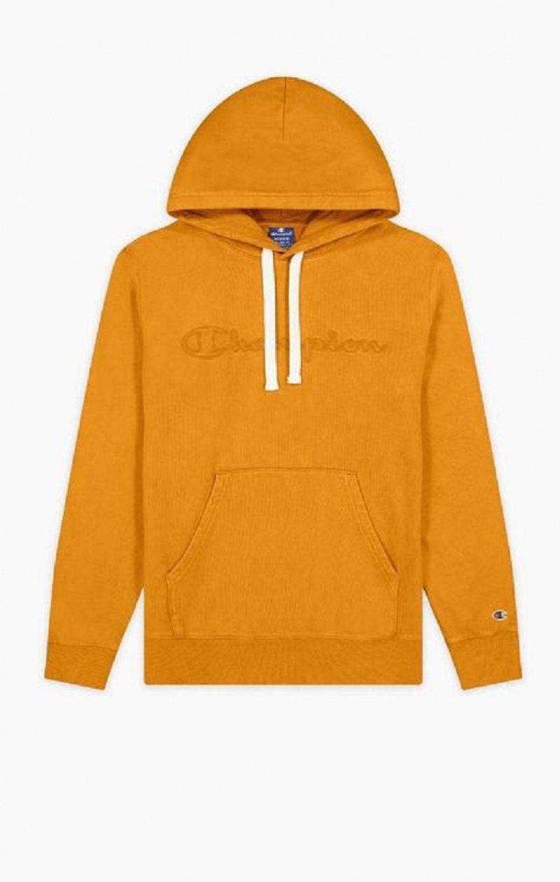 Champion Script Logo Washed Reverse Weave Hoodie Hættetrøje Herre Orange | 3789-HAGOL