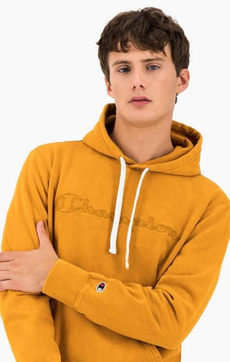 Champion Script Logo Washed Reverse Weave Hoodie Hættetrøje Herre Orange | 3789-HAGOL