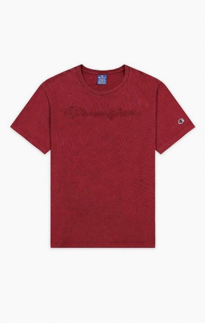 Champion Script Logo Washed T-Shirt T Shirts Herre Bordeaux | 5428-LSTPU