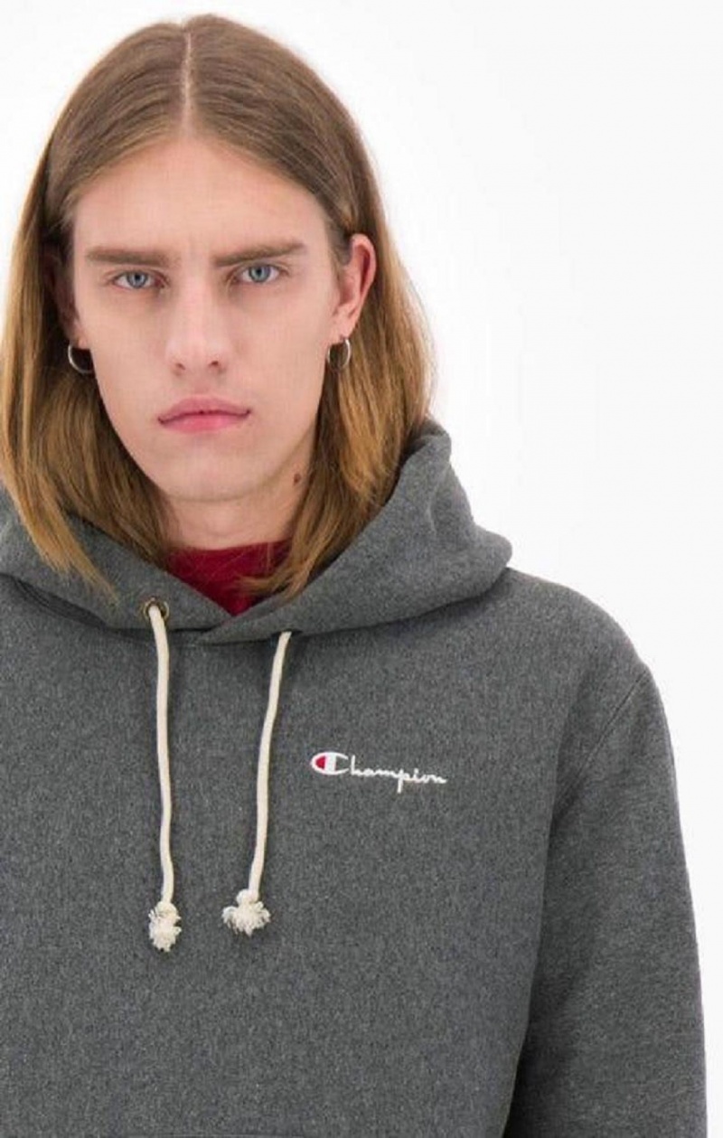 Champion Small Script Logo Hoodie Hættetrøje Herre Mørkegrå | 7524-GKODM