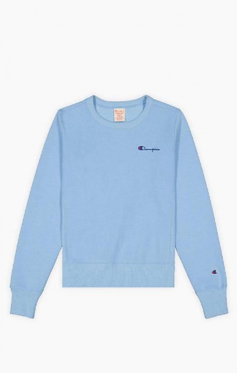 Champion Small Script Logo Reverse Weave Sweatshirt Sweatshirts Dame Lyseblå | 9574-OPFQS