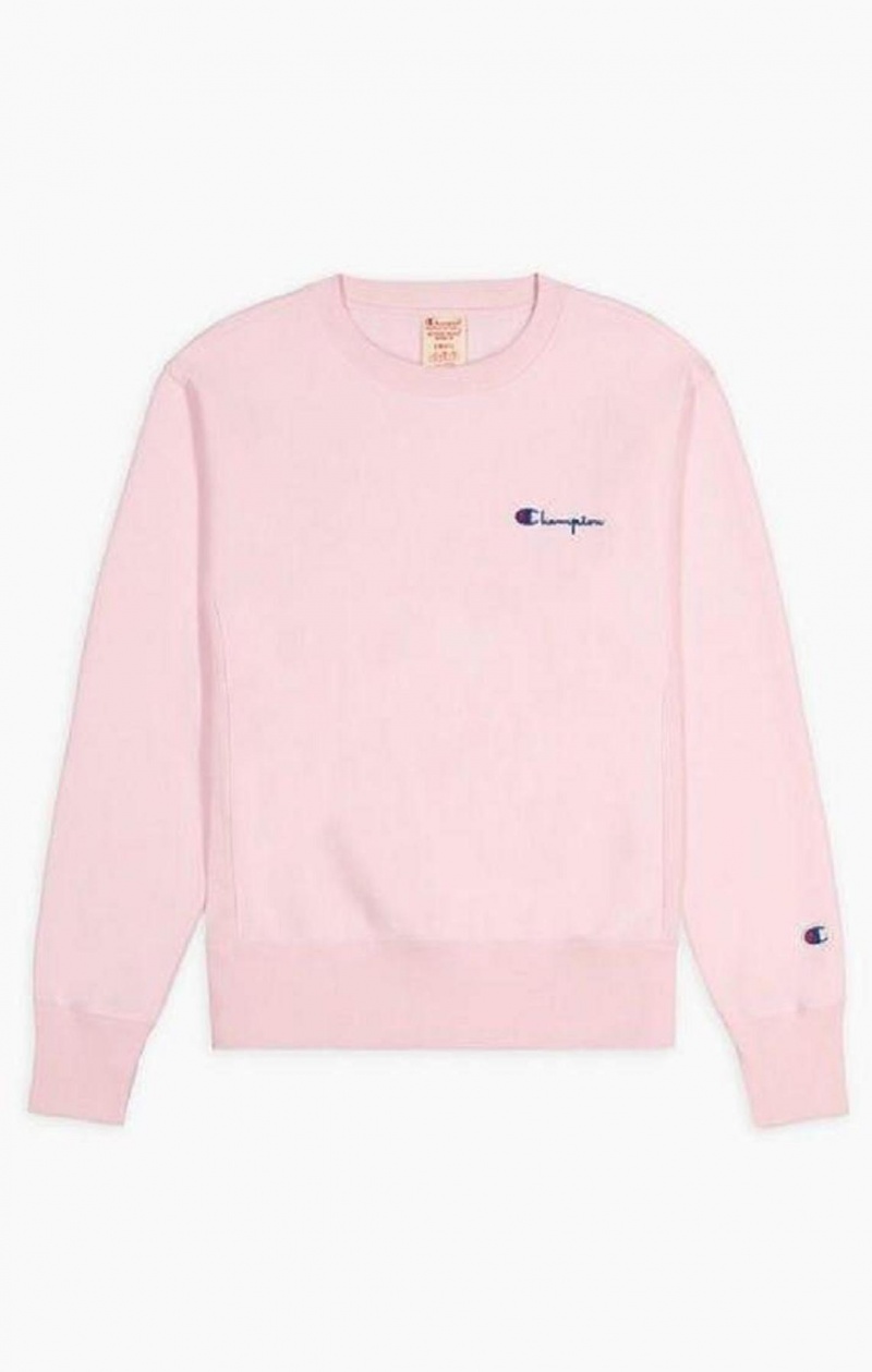 Champion Small Script Logo Reverse Weave Sweatshirt Sweatshirts Dame Lyserød | 6480-JUAKN