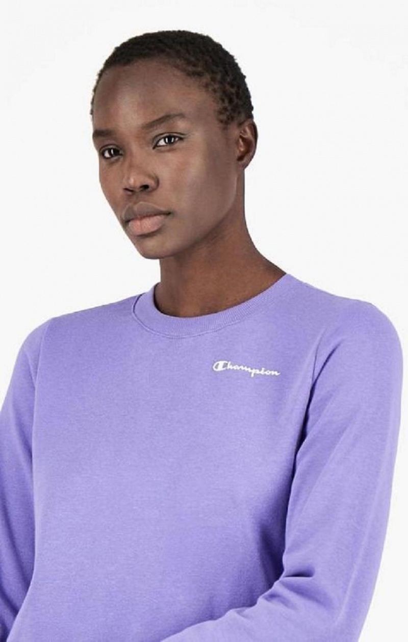 Champion Small Script Logo Spring Bomulds Terry Sweatshirt Sweatshirts Dame Lilla Olivengrøn | 7514-GNHXV