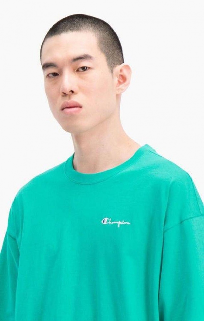 Champion Small Script Logo T-Shirt T Shirts Herre Turkis | 9213-VYPZN