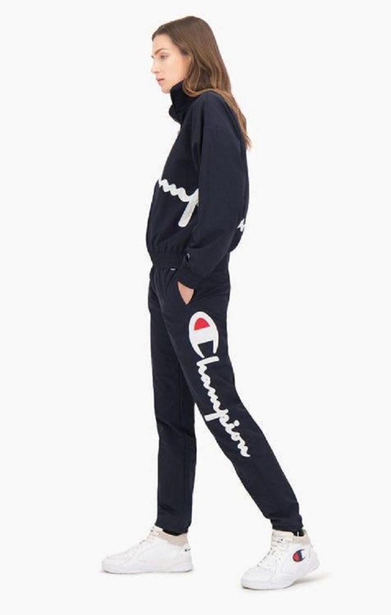 Champion Statement Script Logo Leg Track Pants Joggingbukser Dame Mørkeblå | 0249-UOPDS