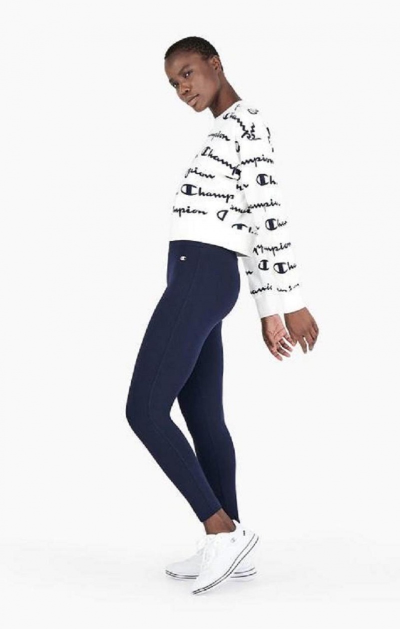 Champion Stretch Bomulds Terry Leggings Joggingbukser Dame Mørkeblå | 8391-QEOIS